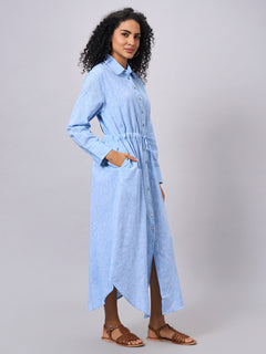 Women’s Cotton Linen Regular Fit Dress Blue