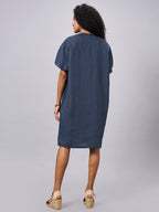Women's Blue 100% Linen Boxy Fit Dress