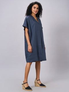 Women’s Linen Boxy Fit Dress Blue