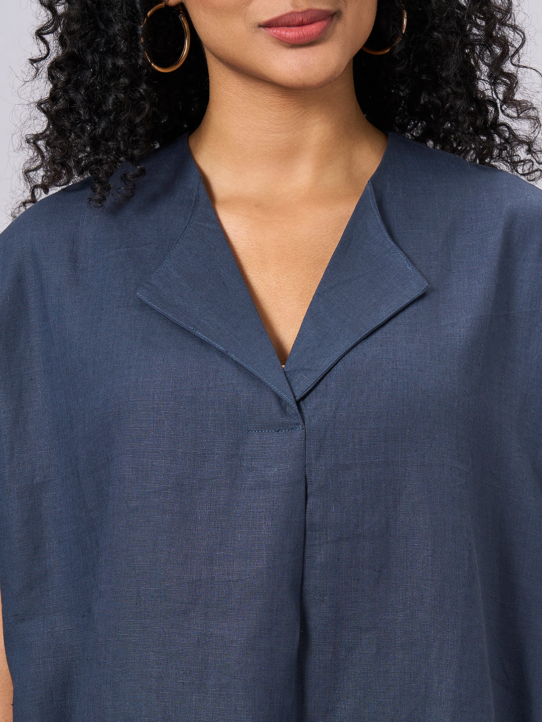 Women's Blue 100% Linen Boxy Fit Dress