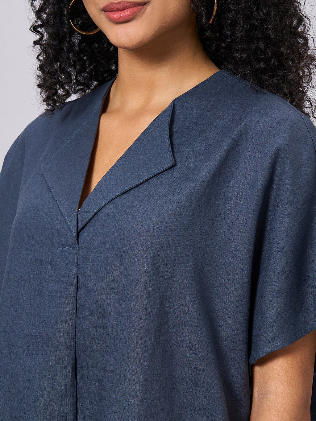Women's Blue 100% Linen Boxy Fit Dress
