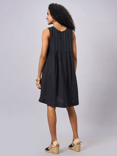 Women's 100% Linen Regular Fit Dress Black