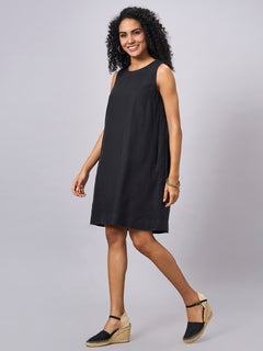 Women's 100% Linen Regular Fit Dress Black