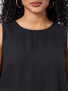 Women's 100% Linen Regular Fit Dress Black