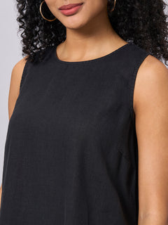 Women's 100% Linen Regular Fit Dress Black