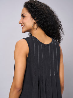 Women's 100% Linen Regular Fit Dress Black