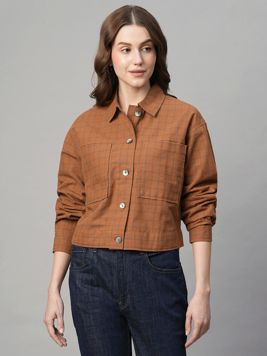 Women's Rust Cotton Linen Regular Fit Jacket