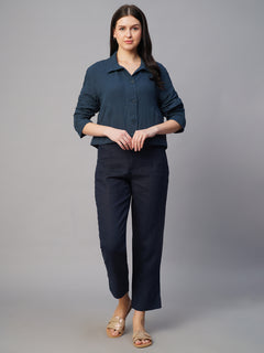 Women's 100% Cotton Boxy Fit Jacket Blue