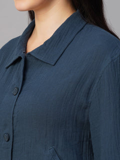 Women's 100% Cotton Boxy Fit Jacket Blue