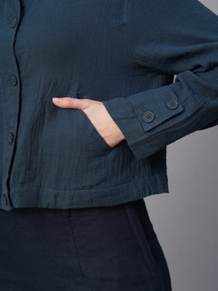 Women's 100% Cotton Boxy Fit Jacket Blue