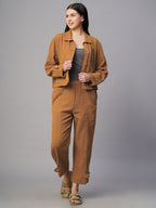 Women's Mustard 100% Cotton Boxy Fit Jacket
