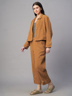 Women's Mustard 100% Cotton Boxy Fit Jacket