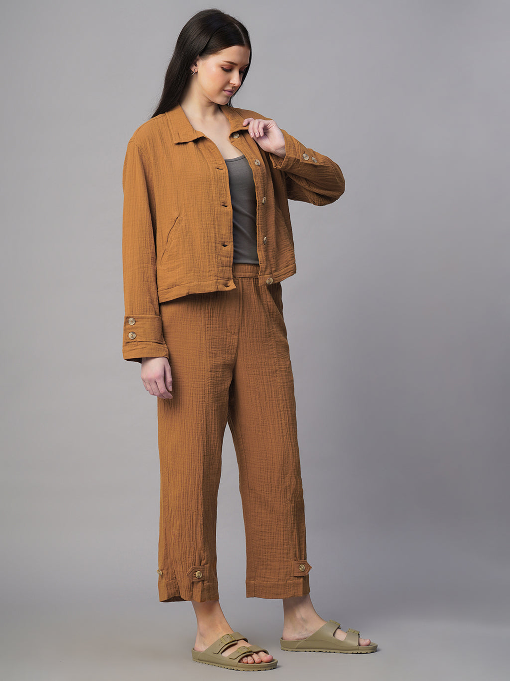 Women's Mustard 100% Cotton Boxy Fit Jacket