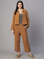 Women's Mustard 100% Cotton Boxy Fit Jacket