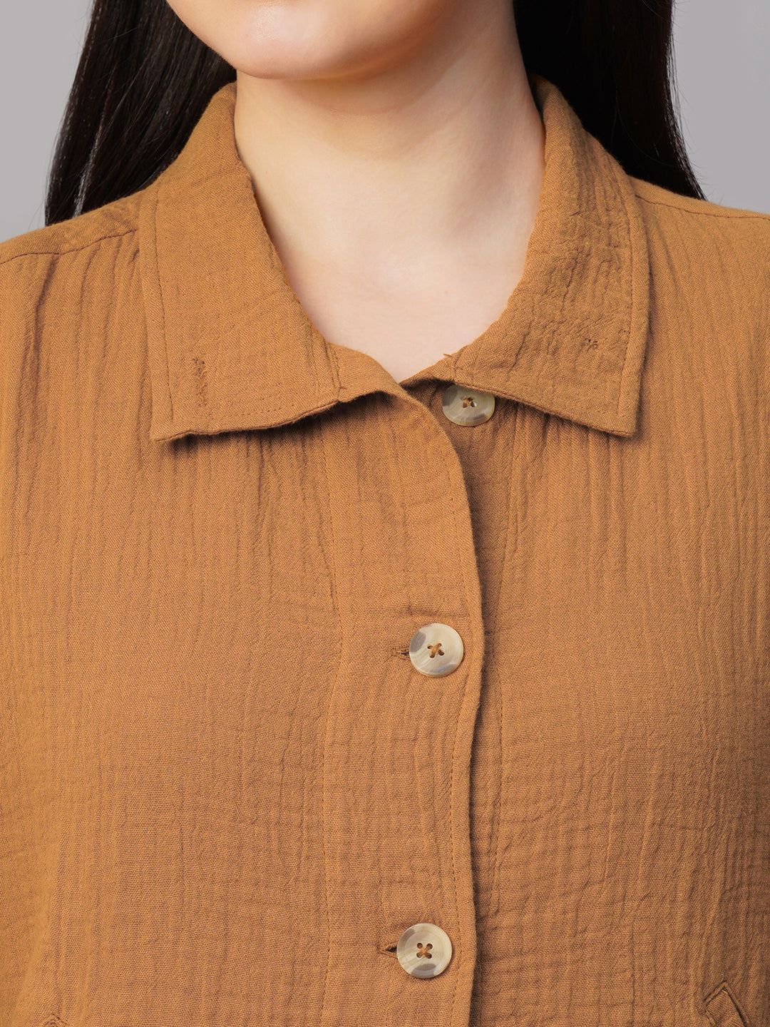 Women's Mustard 100% Cotton Boxy Fit Jacket