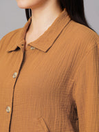 Women's Mustard 100% Cotton Boxy Fit Jacket