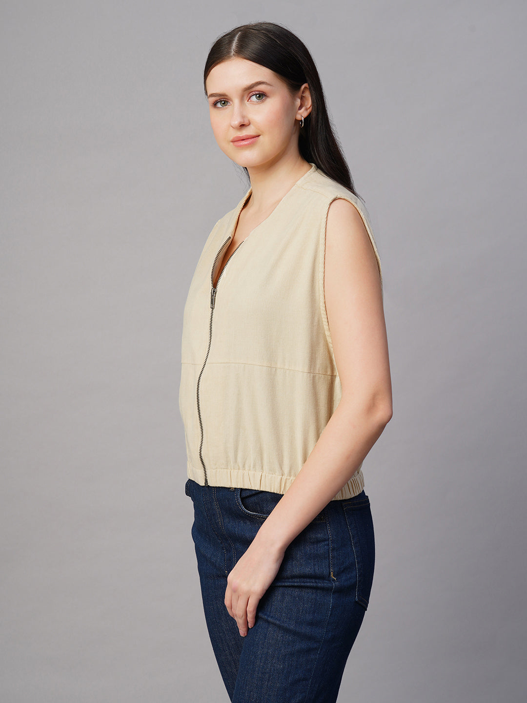 Women's Corduroy Offwhite 100% Cotton Boxy Fit Jacket