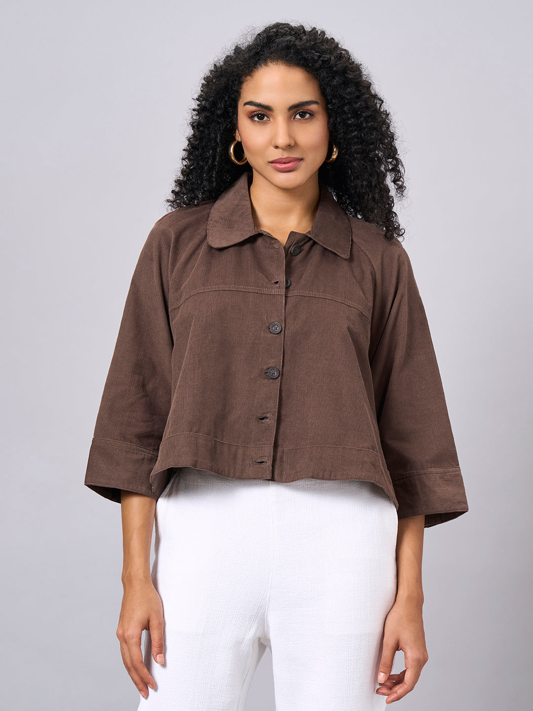 Women's Brown 100% Cotton Cape Style Jacket