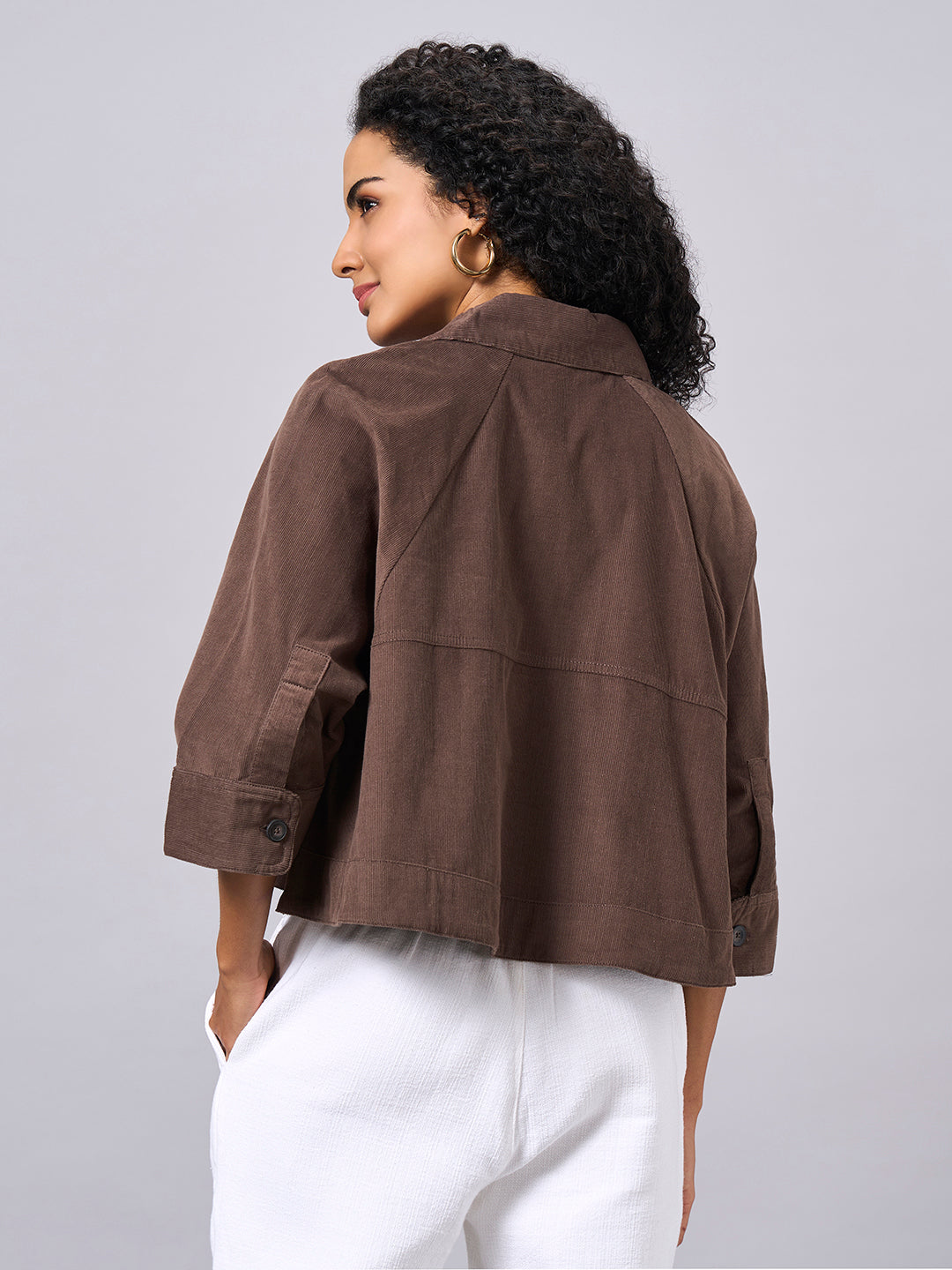 Women's Brown 100% Cotton Cape Style Jacket