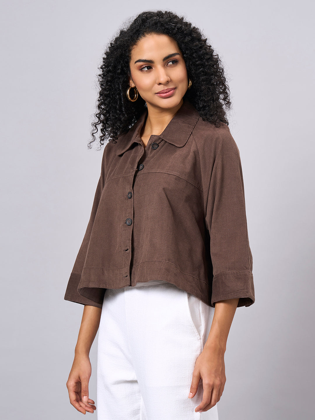 Women's Brown 100% Cotton Cape Style Jacket