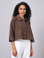 Women's Brown 100% Cotton Cape Style Jacket