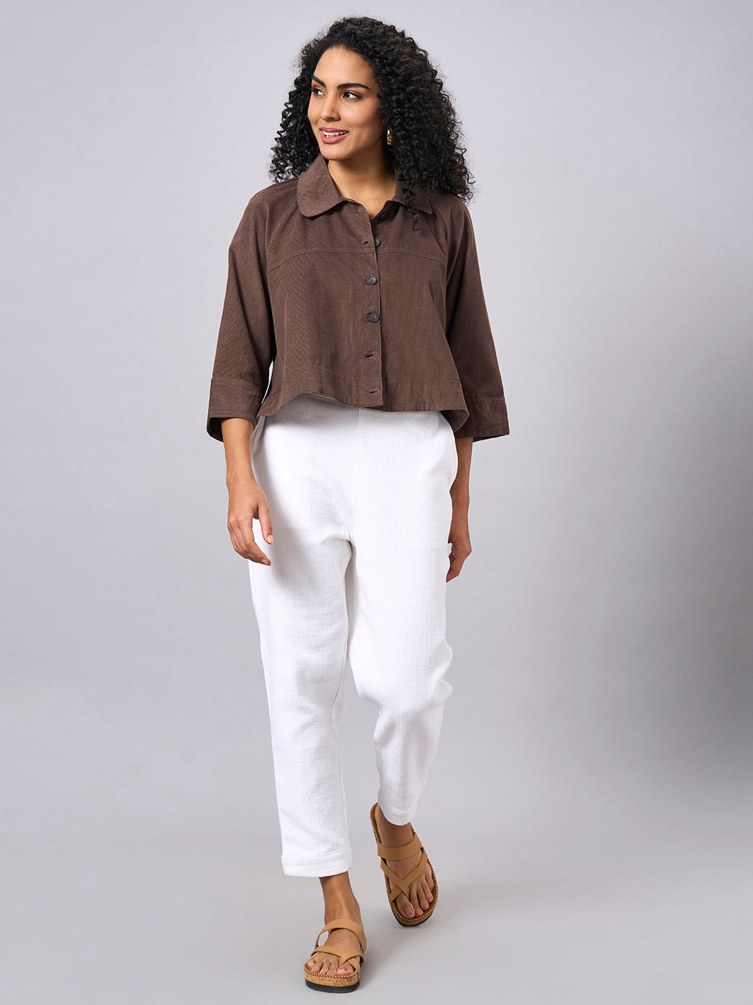 Women's Brown 100% Cotton Cape Style Jacket