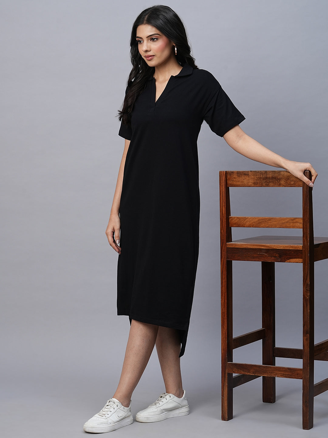 Women's Cotton Elastane Black Regular Fit Kdress