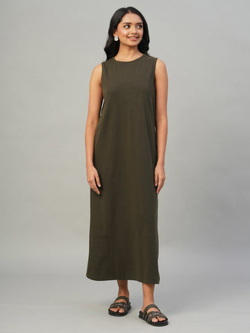 Women's Brown Cotton Elastane Regular Fit Knit dress