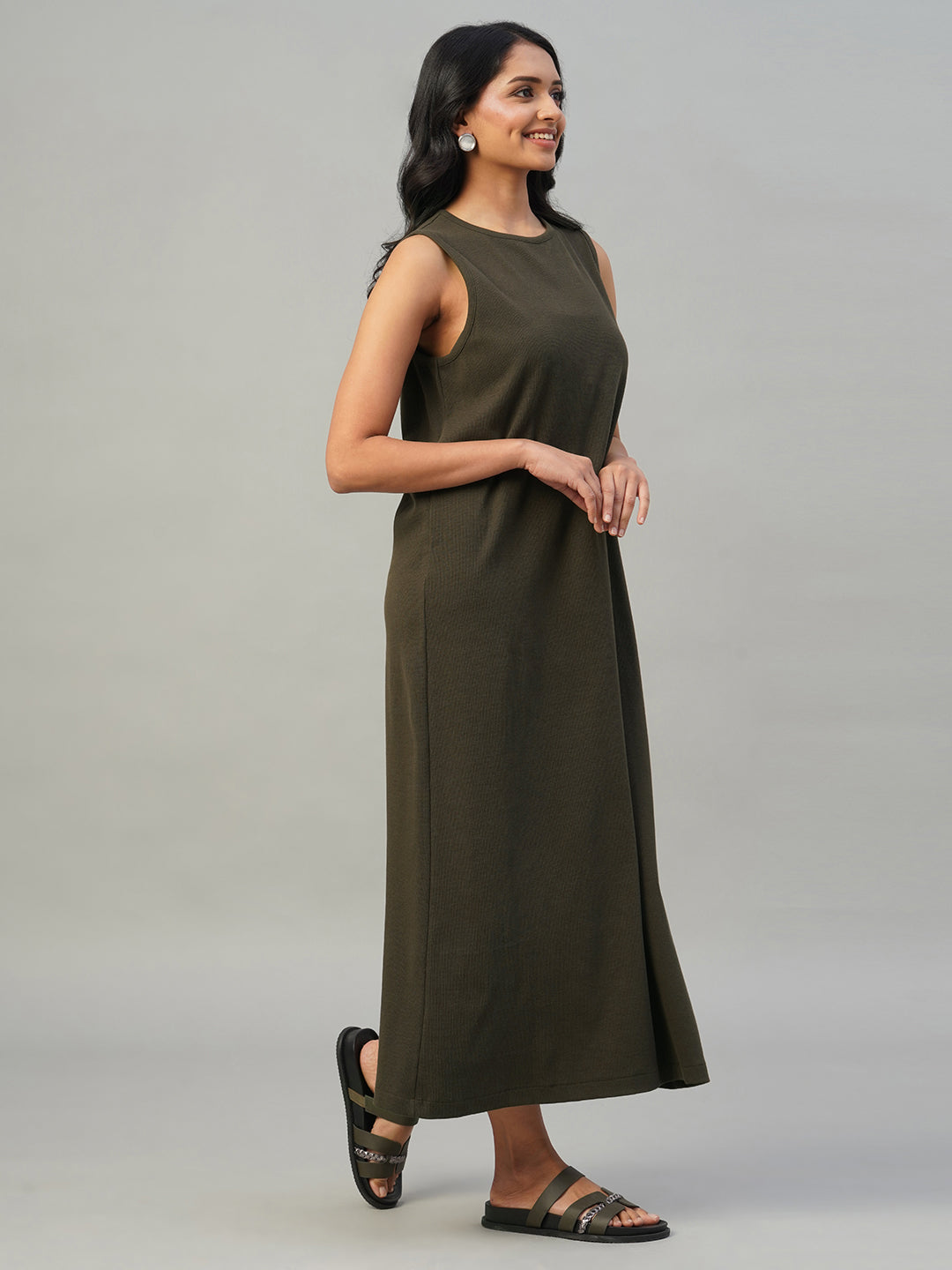 Women's Brown Cotton Elastane Regular Fit Knit dress