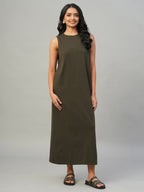 Women's Brown Cotton Elastane Regular Fit Knit dress