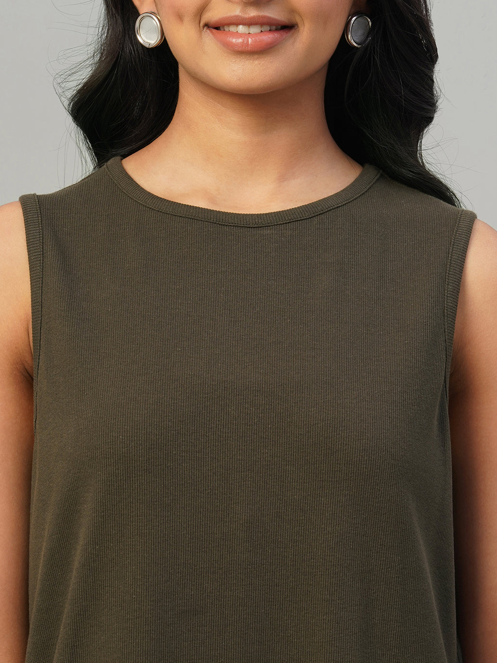 Women's Brown Cotton Elastane Regular Fit Knit dress