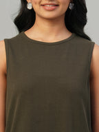 Women's Brown Cotton Elastane Regular Fit Knit dress