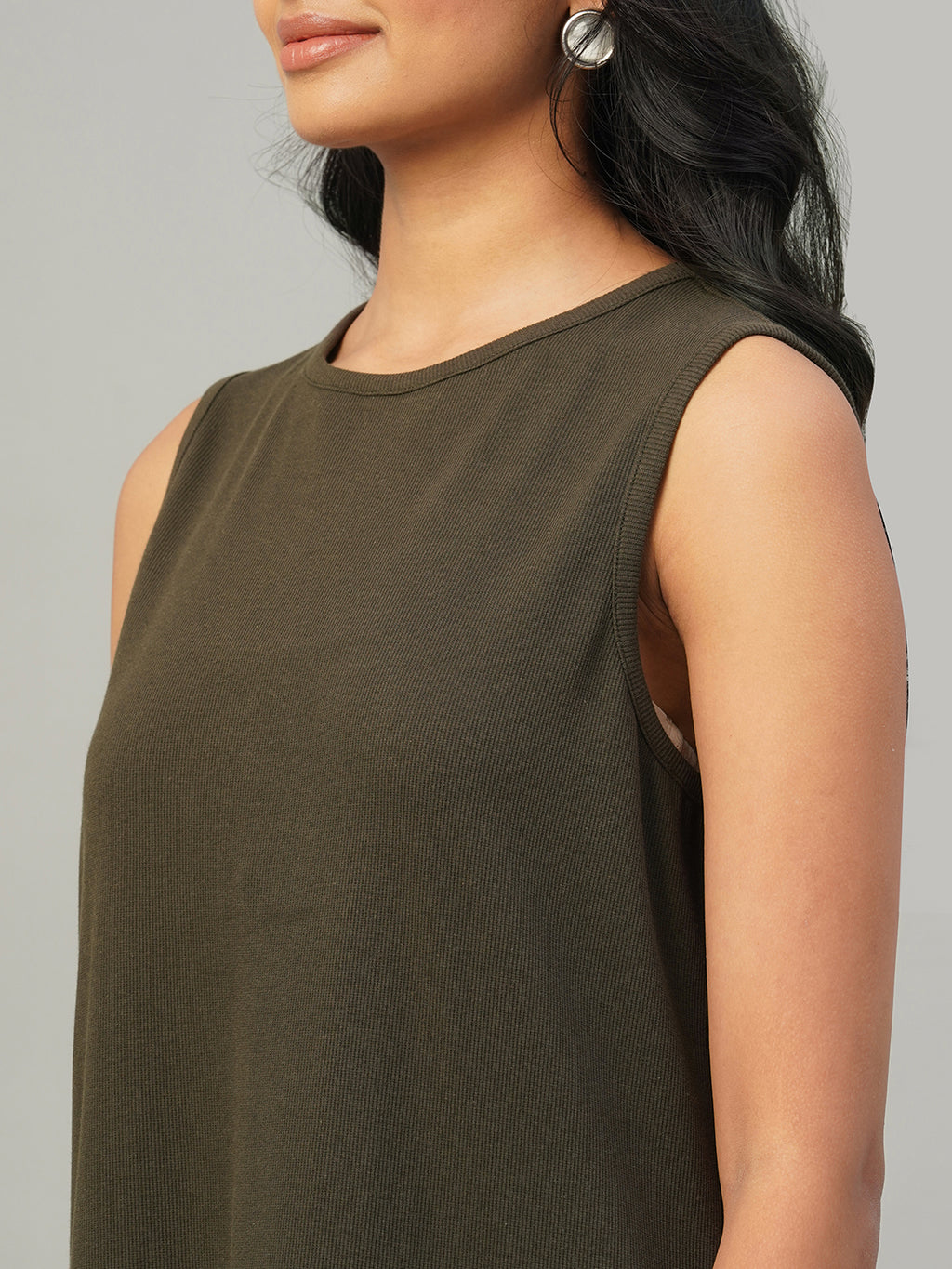Women's Brown Cotton Elastane Regular Fit Knit dress