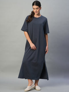 Women’s Cotton Elastane Regular Fit Short Sleeve Dress Navy