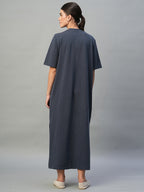 Women's Navy Cotton Elastane Regular Fit Knit Dress