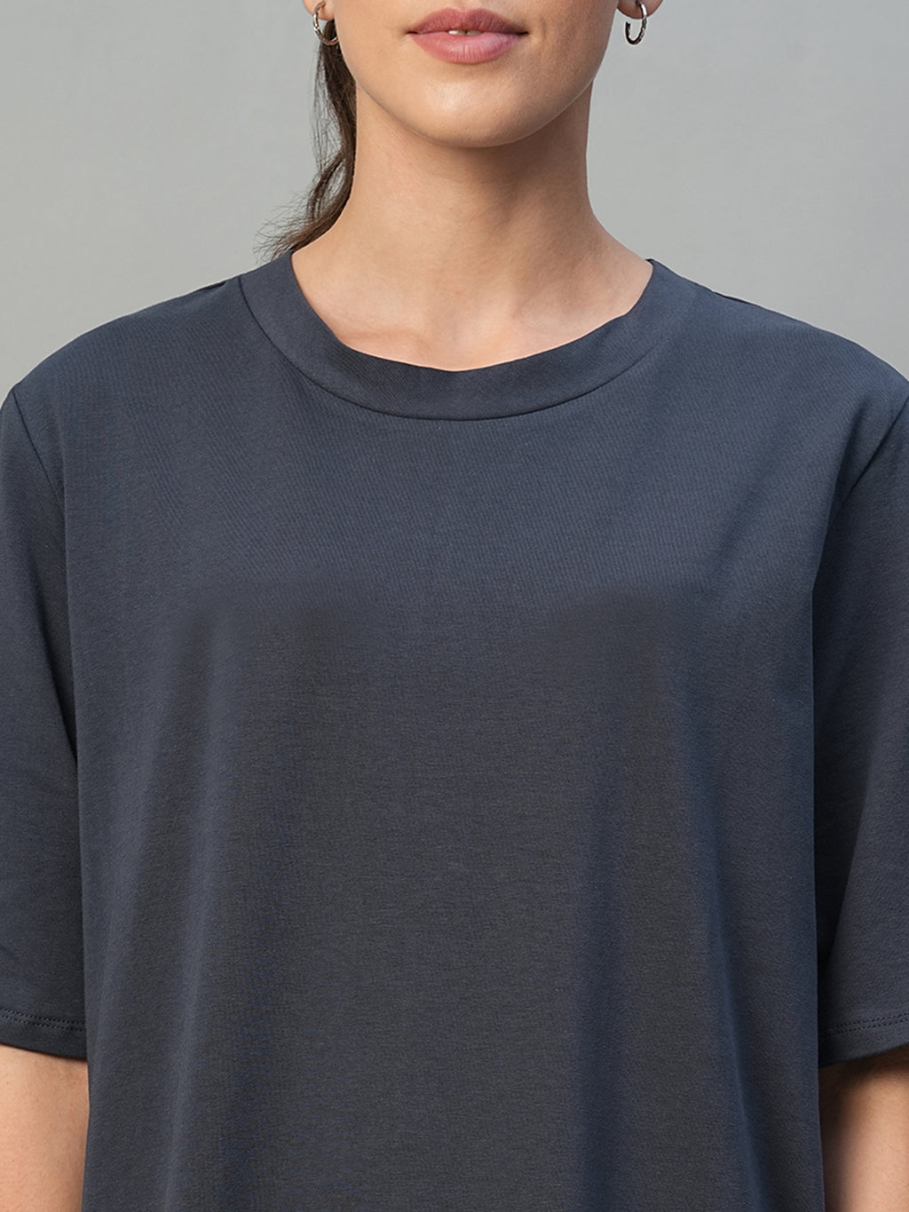 Women's Navy Cotton Elastane Regular Fit Knit Dress