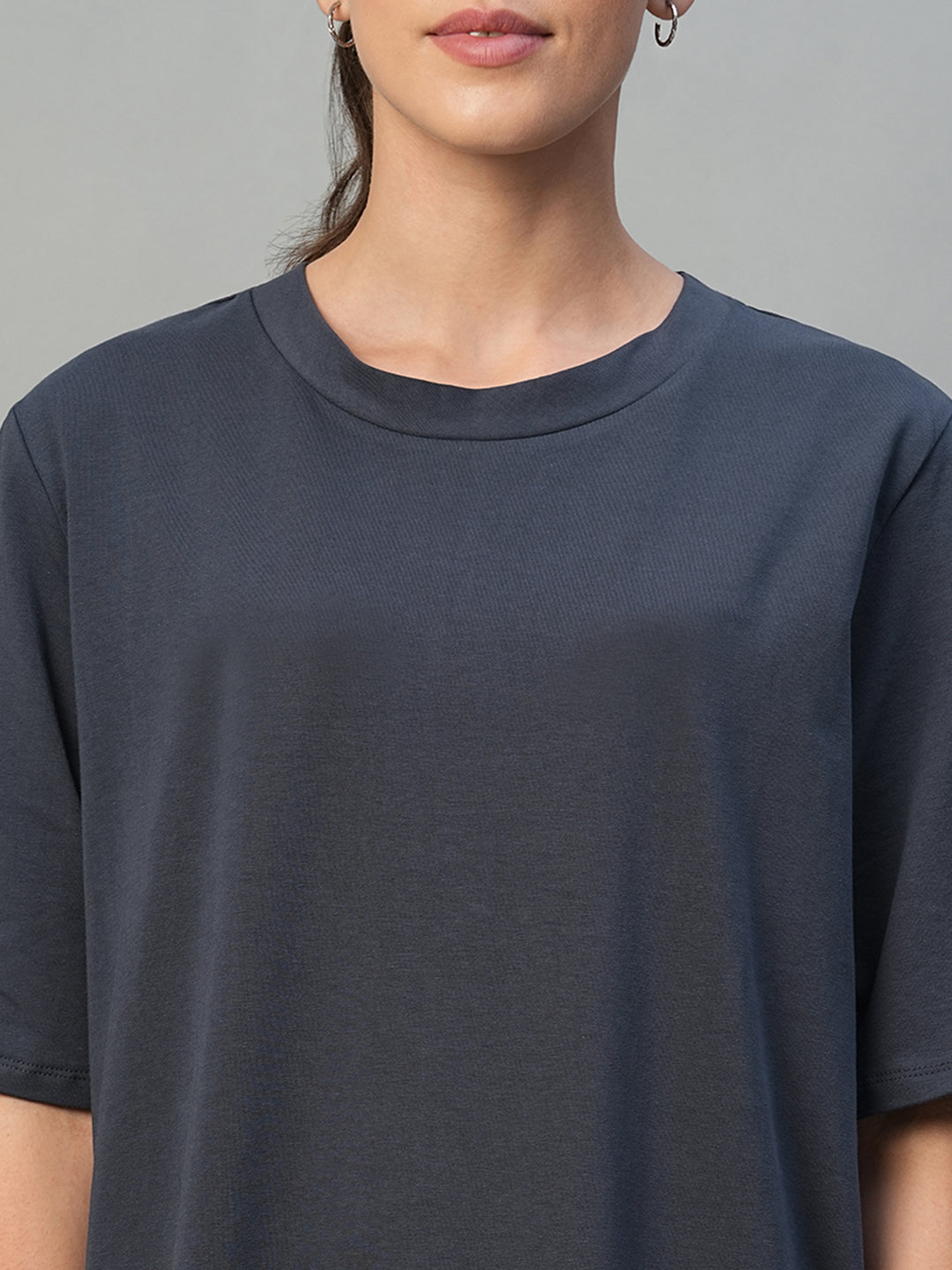 Women's Navy Cotton Elastane Regular Fit Knit Dress