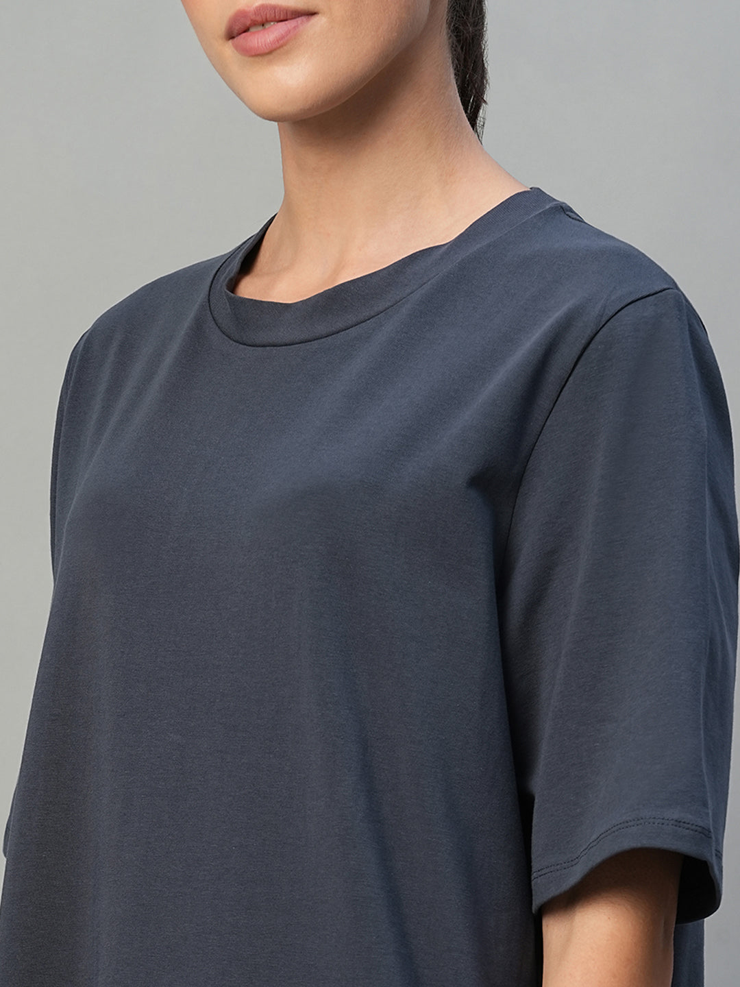 Women's Navy Cotton Elastane Regular Fit Knit Dress
