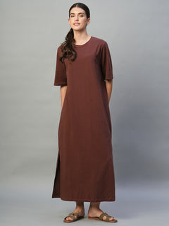 Women’s Cotton Elastane Regular Fit Dress Wine