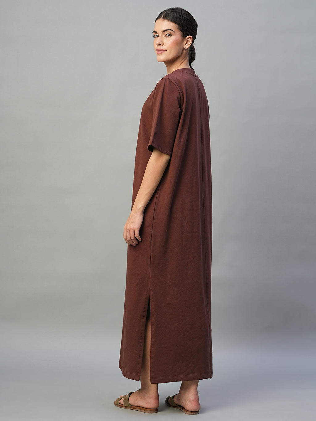 Women's Wine Cotton Elastane Regular Fit Knit Dress
