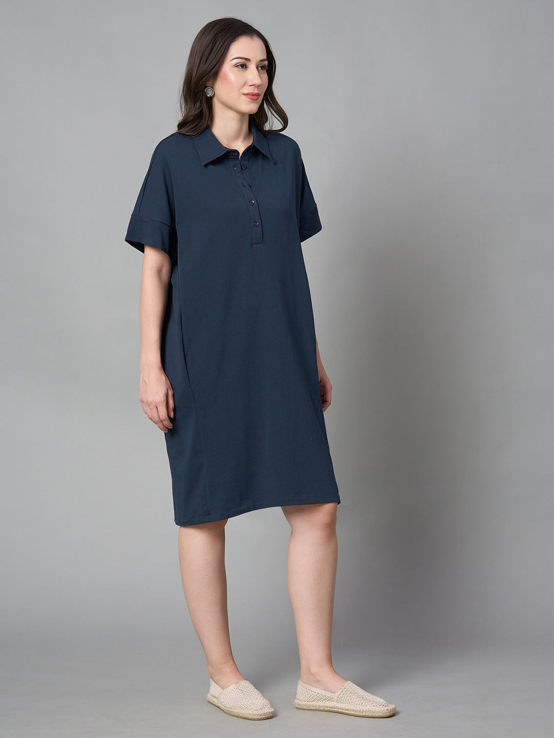 Women's Blue Cotton Elastane Regular Fit Kdress