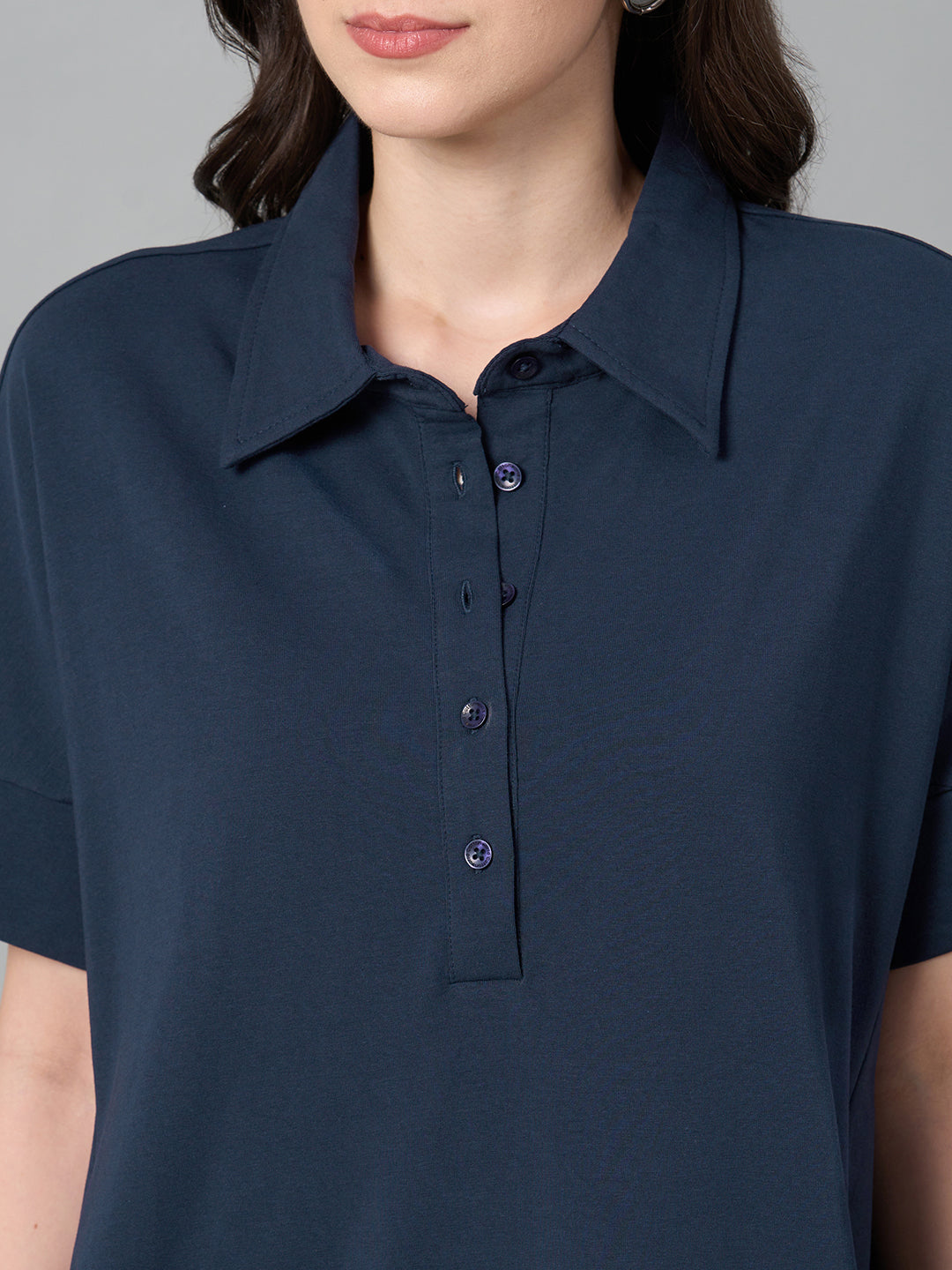 Women's Blue Cotton Elastane Regular Fit Kdress