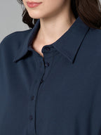 Women's Blue Cotton Elastane Regular Fit Kdress