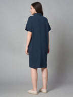 Women's Blue Cotton Elastane Regular Fit Kdress