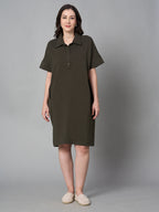 Women's Brown Cotton Elastane Regular Fit Kdress