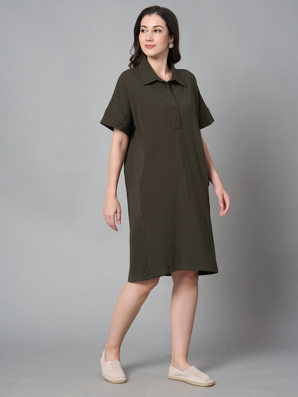 Women's Brown Cotton Elastane Regular Fit Kdress
