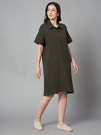 Women's Brown Cotton Elastane Regular Fit Kdress