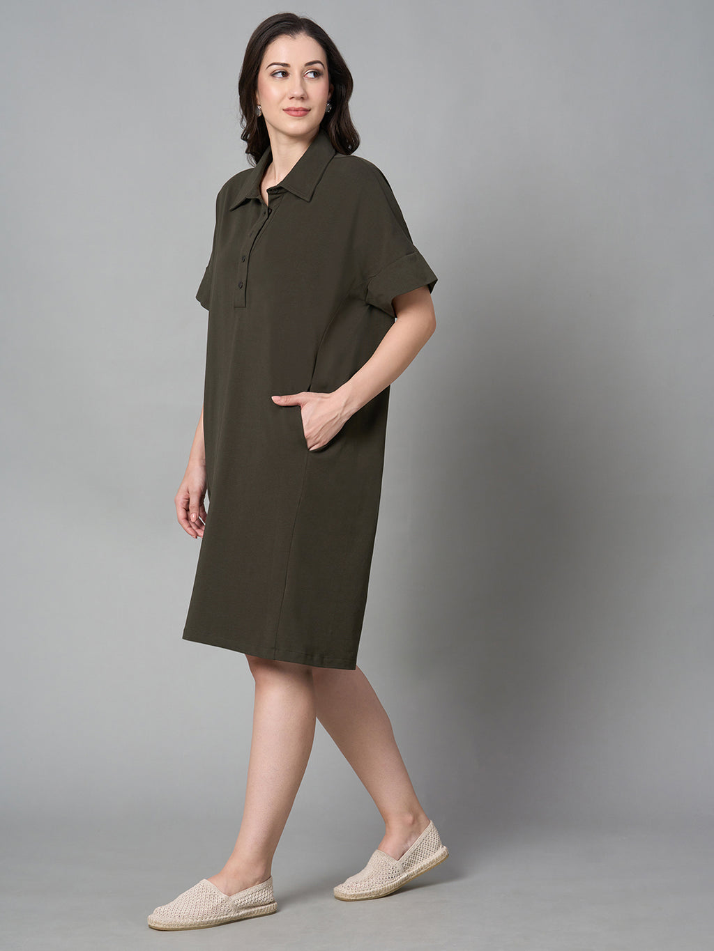 Women's Brown Cotton Elastane Regular Fit Kdress