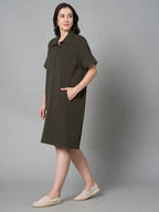 Women's Brown Cotton Elastane Regular Fit Kdress