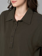 Women's Brown Cotton Elastane Regular Fit Kdress
